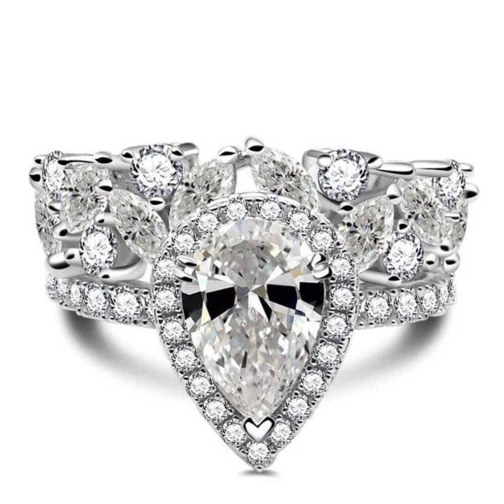 ✨ 925 Silver Plated Water Drop Shaped Cubic Zirconia Ring, MARR9473